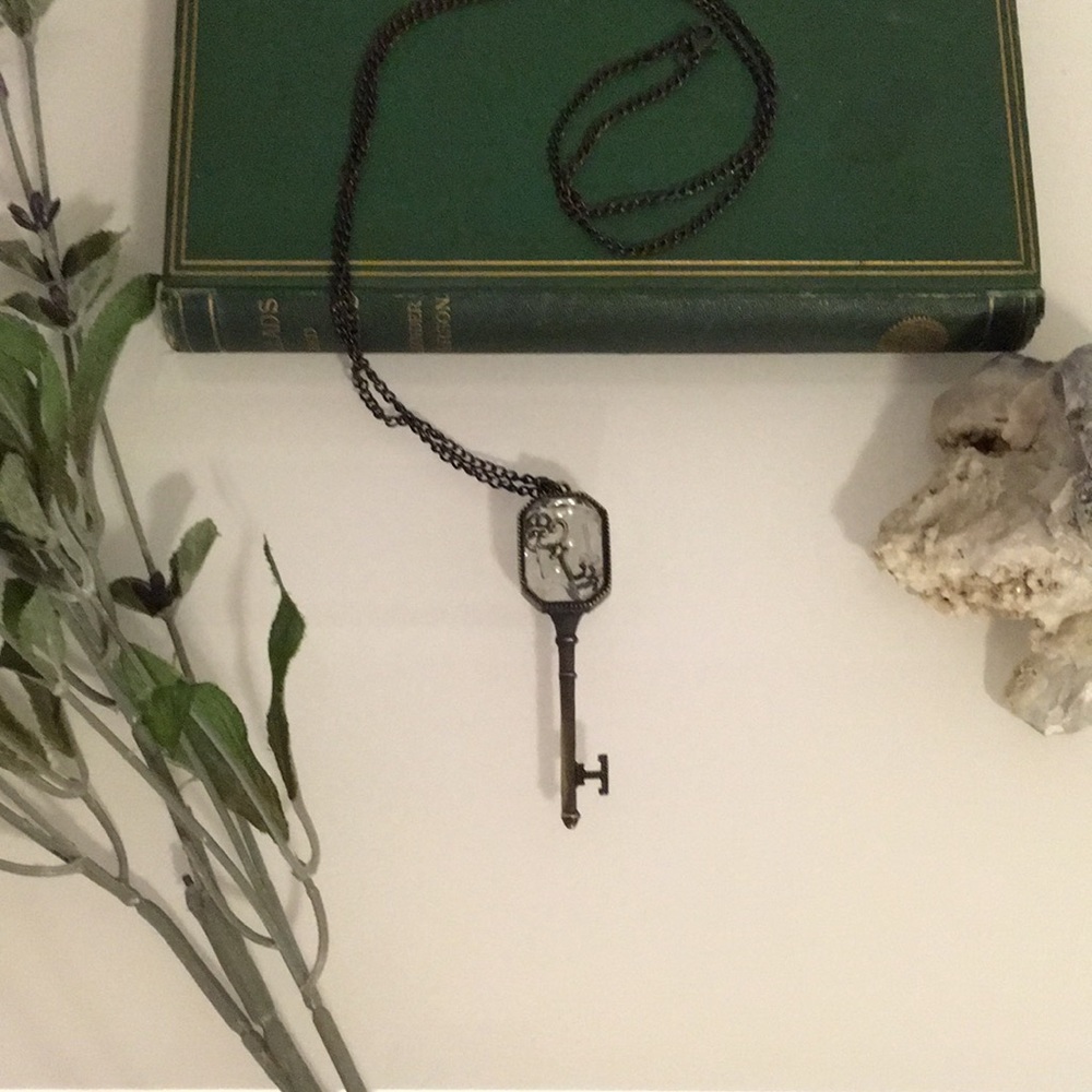 Antiqued Brass Key Charm Necklace
